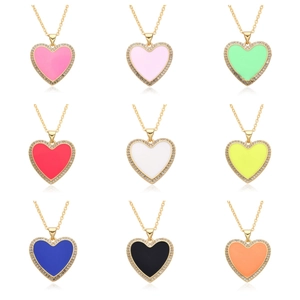 Fashion Copper Colorful Enamel Heart Pendant Necklace For Women Micro-Inlaid Rhinestone Heart Charm O-Chain Jewelry Gift