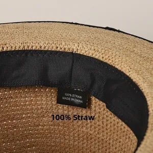 Detailed close-up of 100% natural Raffia straw weave and internal black sweatband