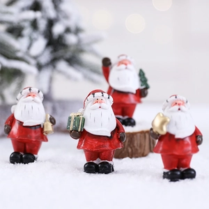 Mini Santa Claus Figurines Resin Desktop Ornaments Christmas Holiday Party Decorations Hand Painted Miniature Statues