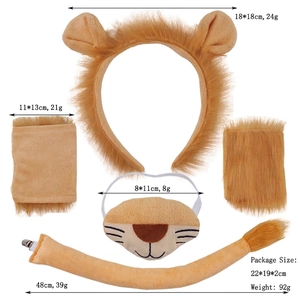 Detailed components of lion ears headband set with size and weight specifications