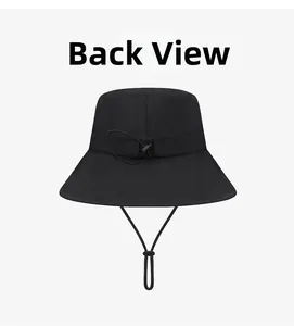 Back view of waterproof quick-dry bucket hat with adjustable cord and windproof strap