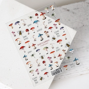 Stickers nail art 5D Jardin de Champignons en PET transparent avec motifs botaniques