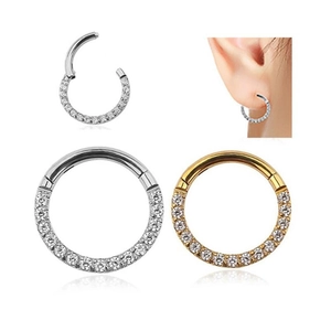 316L stainless steel hinged nose ring with crystals in silver and gold colors