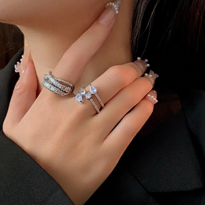 Elegant multi-layer zircon wrap ring and water drop bow ring on model finger