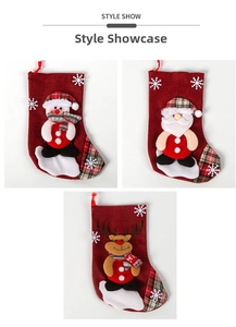 Détails de chaussettes de Noël avec appliques de Père Noël, bonhomme de neige et renne