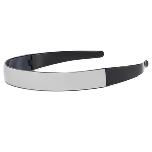 Futuristic punk style wraparound sunglasses in silver and black for rave party