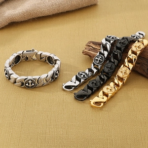Bracelets à mailles gourmettes rétro avec emblème d'ancre en finitions argent et noir