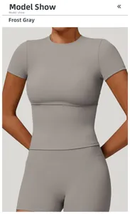 Short sleeve yoga top in frost gray quick-dry elastic fabric for gym workouts