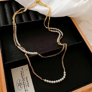 Collier de perles vintage français avec chaîne dorée pour bijoux élégants femme