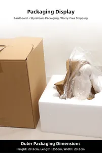 Detail view of ceramic embrace sculpture in custom foam protective packaging and cardboard box