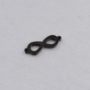 Close-up of black infinity symbol connector in stainless steel for jewelry making