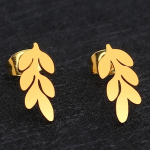 Minimalist golden leaf stud earrings in polished stainless steel for a stylish look