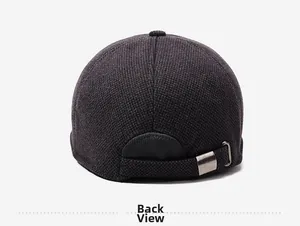Back view of men's winter knit baseball cap showing adjustable metal strap and texture