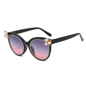 Luxury Cat Eye Sunglasses For Women Artificial Pearl Rhinestone Decorated PC Frame Retro Gradient Lens UV400 Protection