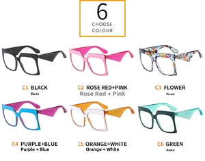 Selection of six oversized square butterfly glasses with glitter frames and geometric tips