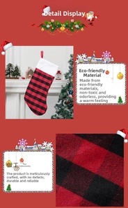 Detail view of red and black buffalo plaid Christmas stocking with soft plush white cuff