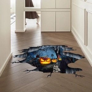 3D Halloween Floor Sticker Scary Pumpkin Skull PVC Decal Removable Waterproof Home Party Decoration Horror Mural