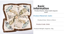 Detail view of a 90x90cm floral satin silk scarf with vintage pattern and glossy finish