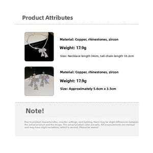 Detailed size specifications for shimmering bow-shaped necklace and earring set