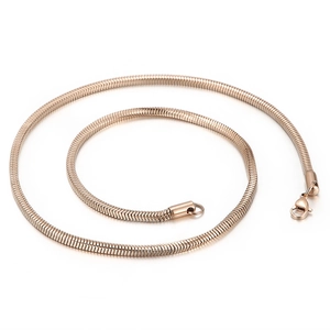 Rose gold stainless steel square snake chain necklace with lobster clasp in spiral layout