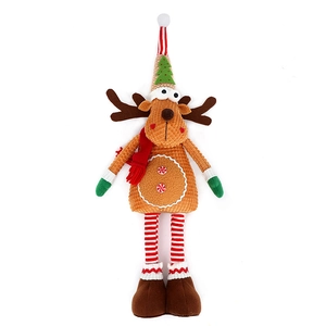 Telescopic Christmas reindeer plush doll with corduroy texture and holiday scarf