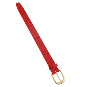 Genuine leather phone wrist strap in red with gold rivets on a white background