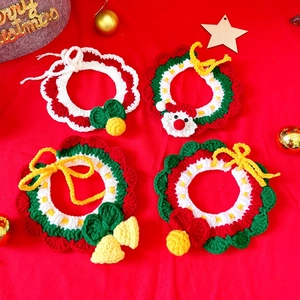 Handmade crochet Christmas pet collars with Santa and bell motifs for cats and dogs