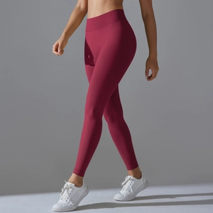 Seamless high-waisted burgundy yoga leggings with tummy control for fitness and running