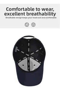 Detailed interior view of the navy baseball cap showing breathable mesh and durable seams