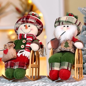 Christmas Rocking Chair Doll Sitting Plush Ornament Santa Claus Snowman Reindeer Plaid Fabric Retro Festive Decoration