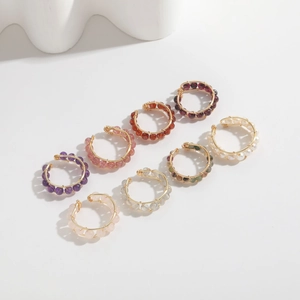 Handmade 14K gold plated wire wrapped natural gemstone beaded rings collection