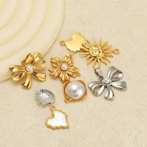 Golden and silver flower pearl pendants set for DIY necklace and bracelet jewelry