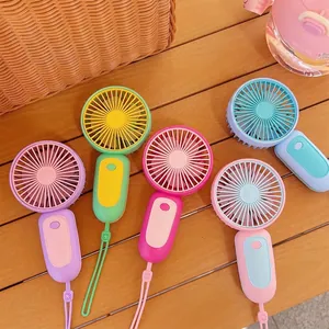 Mini Handheld Fan USB Rechargeable Portable Plastic Contrast Color With Lanyard Cute Summer Cooling Tool