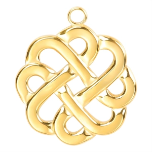 Close-up of golden Celtic witch knot pendant with polished 18k vacuum plating detail