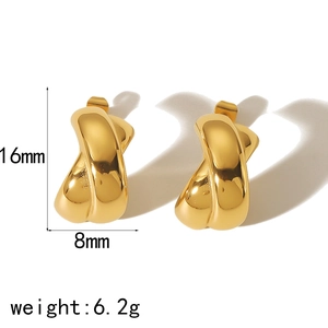 Boucles d'oreilles torsadées en acier titane plaqué or 18 carats, taille 16x8mm pour femme