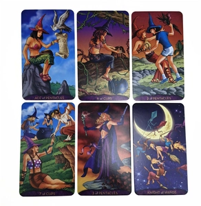 Detail of six Sea Soul Journey Oracle cards with mystical witch and creature illustrations