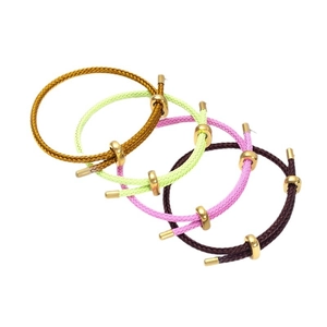 Adjustable 3mm steel wire cord bracelets with gold metal sliders in multiple colors