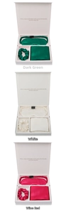 Silk travel gift set with eye mask, scrunchie and pillowcase in dark green and white