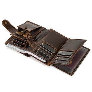 Classic dark brown multi-card leather wallet with coin pocket and trifold design