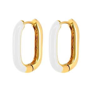 Modern s925 silver needle oval earrings with white enamel and polished gold finish