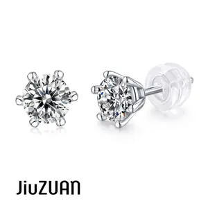Moissanite Stud Earrings 925 Sterling Silver Six Prong Brilliant Cut Wedding Luxury Jewelry For Women