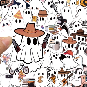 50 pack of cute cartoon ghost stickers with cowboy and guitar styles for laptop decor