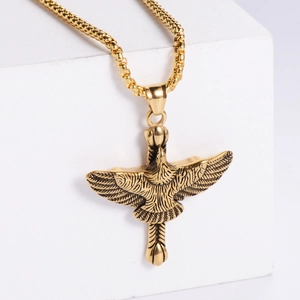 Eagle Cross Pendant Necklace For Men Vintage Punk Gothic 304 Stainless Steel Spread Wings Animal Bird Jewelry Accessory