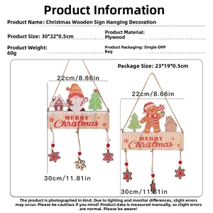 Christmas wooden Merry Christmas sign detail with hanging beads and 30x22cm dimensions