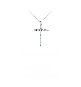 Macro shot of S925 silver cross pendant featuring marquise-cut gems on an O-chain link