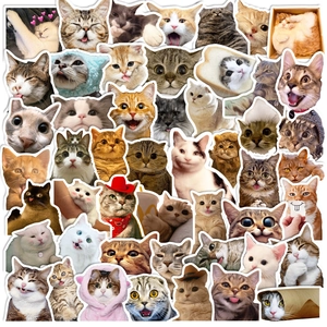 Funny Cat Stickers Waterproof Vinyl Decals For Laptop Water Bottle Luggage Skateboard Cute Cartoon Pet Memes DIY Decoration