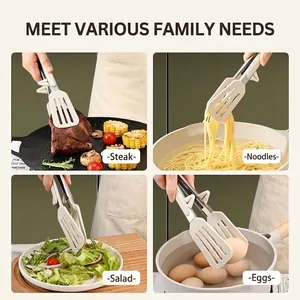 Versatile stainless steel food tongs with silicone heads for grilling and frying