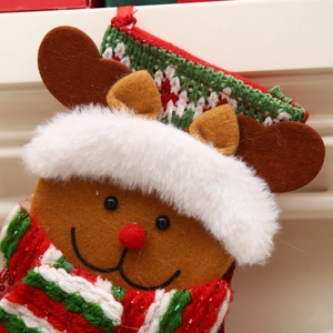 3D Reindeer Christmas stocking decoration with red nose, felt antlers and knit scarf