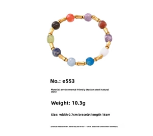 Detailed view of colorful natural stone beads with gold plated stainless steel chain