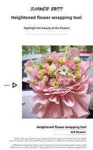 Detail showing high-layer flower packaging technique with pink roses and pearl chain